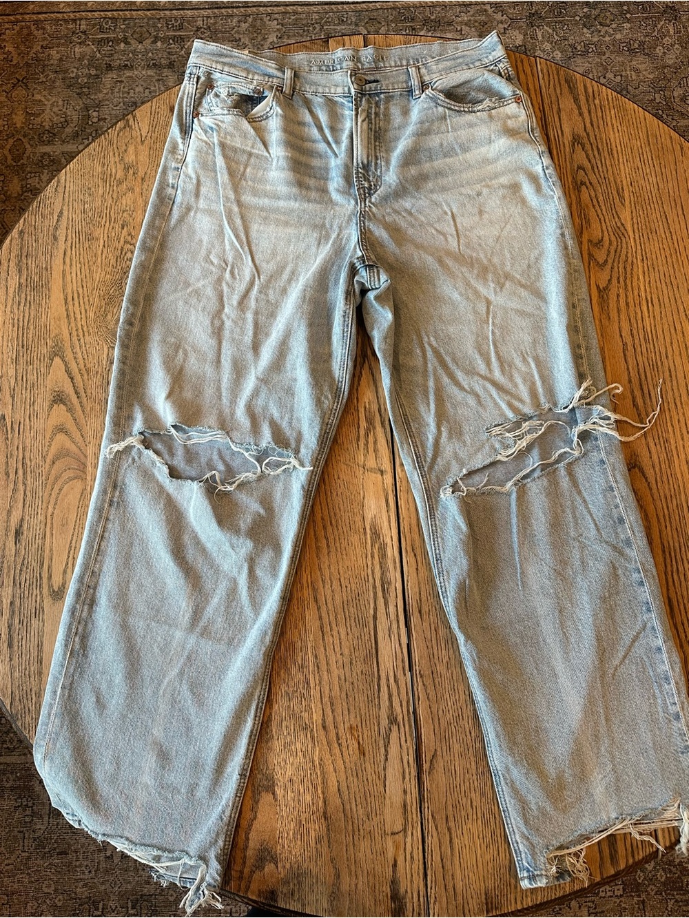 American Eagle Outfitters Light Wash Distressed Wide Leg Jeans